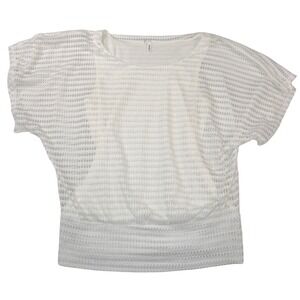 Studio Y Womens White Silver Mesh Dolman Sleeve Banded Hem Blouse Size M